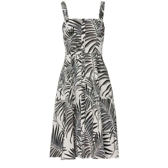 Hutch Aidy Black Ivory Jacquard Palm Frond Sleeveless A-Line Midi Dress Sz 16W - Picture 2 of 12